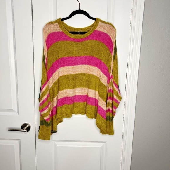 Free People All About You Stripe Chenille Sweater in Multi Size XS Pink Green - Picture 4 of 10